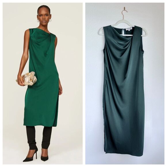 Marina Moscone x RTR Green Satin Sleeveless Satin Drape Tunic in Forest Green 2 - Picture 1 of 13